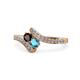1 - Eleni Red Garnet and London Blue Topaz with Side Diamonds Bypass Ring 