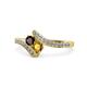 1 - Eleni Red Garnet and Citrine with Side Diamonds Bypass Ring 