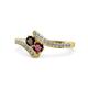 1 - Eleni Red Garnet and Ruby with Side Diamonds Bypass Ring 