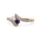 1 - Eleni Round Diamond and Blue Sapphire with Side Diamonds Bypass Ring 