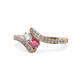 1 - Eleni Round Diamond and Rhodolite Garnet with Side Diamonds Bypass Ring 