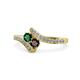 1 - Eleni Emerald and Red Garnet with Side Diamonds Bypass Ring 