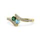 1 - Eleni Emerald and Blue Topaz with Side Diamonds Bypass Ring 