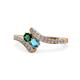 1 - Eleni Emerald and London Blue Topaz with Side Diamonds Bypass Ring 