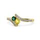 1 - Eleni Emerald and Yellow Sapphire with Side Diamonds Bypass Ring 