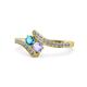 1 - Eleni London Blue Topaz and Tanzanite with Side Diamonds Bypass Ring 