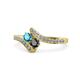 1 - Eleni London Blue Topaz and Black Diamond with Side Diamonds Bypass Ring 