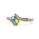 1 - Eleni London Blue Topaz and Peridot with Side Diamonds Bypass Ring 