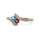 1 - Eleni London Blue Topaz and Ruby with Side Diamonds Bypass Ring 