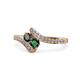 1 - Eleni Black Diamond and Emerald with Side Diamonds Bypass Ring 