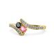 1 - Eleni Black Diamond and Pink Tourmaline with Side Diamonds Bypass Ring 
