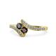 1 - Eleni Black Diamond and Red Garnet with Side Diamonds Bypass Ring 