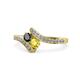1 - Eleni Black Diamond and Yellow Sapphire with Side Diamonds Bypass Ring 
