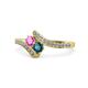 1 - Eleni Pink Sapphire and Blue Diamond with Side Diamonds Bypass Ring 