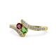 1 - Eleni Ruby and Green Garnet with Side Diamonds Bypass Ring 
