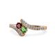 1 - Eleni Ruby and Green Garnet with Side Diamonds Bypass Ring 