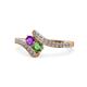 1 - Eleni Amethyst and Green Garnet with Side Diamonds Bypass Ring 