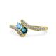 1 - Eleni Blue Topaz and Blue Diamond with Side Diamonds Bypass Ring 