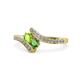 1 - Eleni Peridot and Green Garnet with Side Diamonds Bypass Ring 