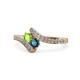 1 - Eleni Peridot and Blue Diamond with Side Diamonds Bypass Ring 