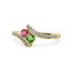 1 - Eleni Rhodolite and Green Garnet with Side Diamonds Bypass Ring 