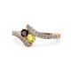 1 - Eleni Red Garnet and Yellow Diamond with Side Diamonds Bypass Ring 