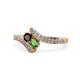 1 - Eleni Red and Green Garnet with Side Diamonds Bypass Ring 