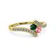 3 - Eleni Emerald and Pink Tourmaline with Side Diamonds Bypass Ring 
