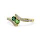 1 - Eleni Emerald and Green Garnet with Side Diamonds Bypass Ring 