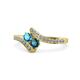 1 - Eleni London Blue Topaz and Blue Diamond with Side Diamonds Bypass Ring 