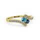 3 - Eleni London Blue Topaz and Blue Diamond with Side Diamonds Bypass Ring 