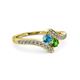 3 - Eleni London Blue Topaz and Green Garnet with Side Diamonds Bypass Ring 