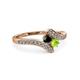 3 - Eleni Black Diamond and Peridot with Side Diamonds Bypass Ring 