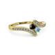 3 - Eleni Black Diamond and Aquamarine with Side Diamonds Bypass Ring 
