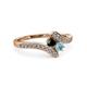 3 - Eleni Black Diamond and Aquamarine with Side Diamonds Bypass Ring 