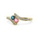 1 - Eleni Blue Diamond and Pink Tourmaline with Side Diamonds Bypass Ring 