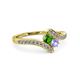 3 - Eleni Green Garnet and Tanzanite with Side Diamonds Bypass Ring 