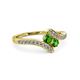 3 - Eleni Green Garnet with Side Diamonds Bypass Ring 