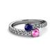 2 - Delise 5.00mm Round Blue and Pink Sapphire with Side Diamonds Bypass Ring 