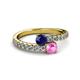 2 - Delise 5.00mm Round Blue and Pink Sapphire with Side Diamonds Bypass Ring 