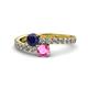 1 - Delise 5.00mm Round Blue and Pink Sapphire with Side Diamonds Bypass Ring 