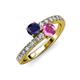 3 - Delise 5.00mm Round Blue and Pink Sapphire with Side Diamonds Bypass Ring 