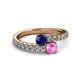 2 - Delise 5.00mm Round Blue and Pink Sapphire with Side Diamonds Bypass Ring 