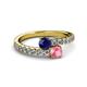 2 - Delise 5.00mm Round Blue Sapphire and Pink Tourmaline with Side Diamonds Bypass Ring 