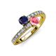 3 - Delise 5.00mm Round Blue Sapphire and Pink Tourmaline with Side Diamonds Bypass Ring 