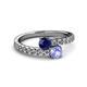 2 - Delise 5.00mm Round Blue Sapphire and Tanzanite with Side Diamonds Bypass Ring 