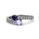 1 - Delise 5.00mm Round Blue Sapphire and Tanzanite with Side Diamonds Bypass Ring 