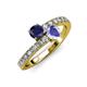 3 - Delise 5.00mm Round Blue Sapphire and Tanzanite with Side Diamonds Bypass Ring 