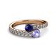 2 - Delise 5.00mm Round Blue Sapphire and Tanzanite with Side Diamonds Bypass Ring 