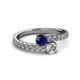 2 - Delise 5.00mm Round Blue Sapphire and Diamond with Side Diamonds Bypass Ring 